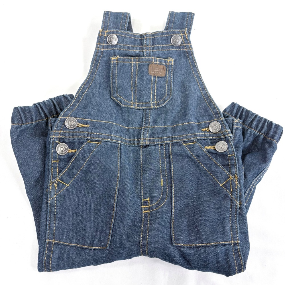 Lee Infant Baby Denim Bib Overalls Dark Wash Blue Snap Leg Elastic Cuff 19006171